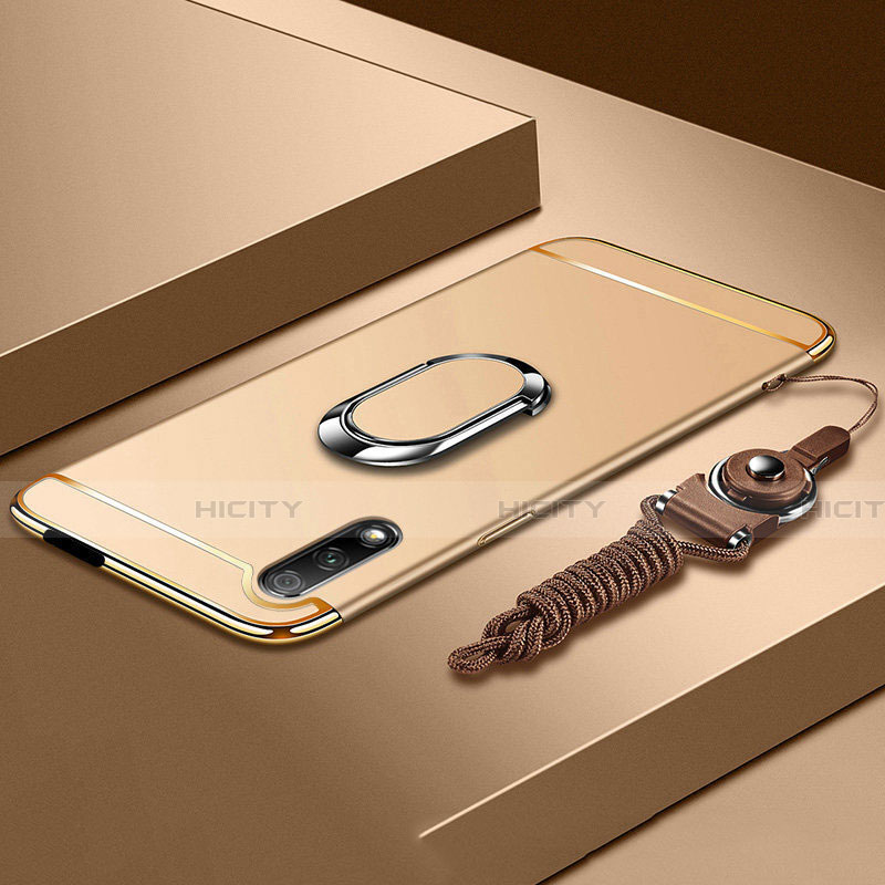 Handyhülle Hülle Luxus Metall Rahmen und Kunststoff Schutzhülle Tasche mit Fingerring Ständer A01 für Huawei Honor 9X Gold