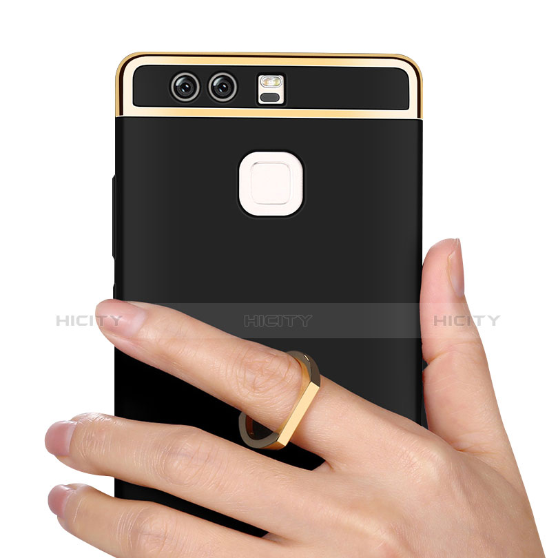 Handyhülle Hülle Luxus Metall Rahmen und Kunststoff Schutzhülle Tasche mit Fingerring Ständer A01 für Huawei P9 Plus groß