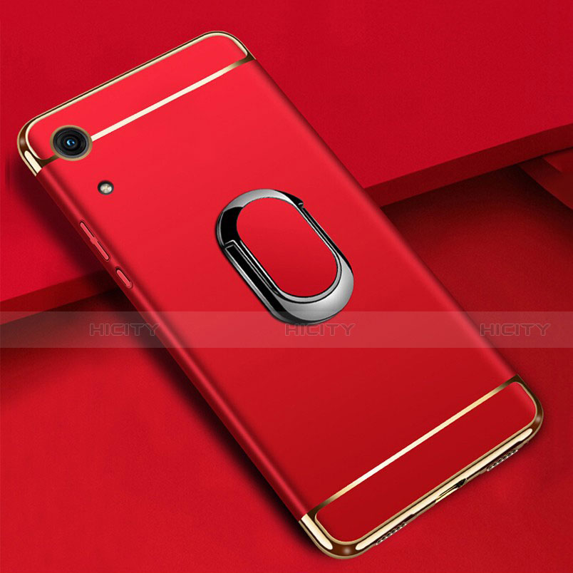 Handyhülle Hülle Luxus Metall Rahmen und Kunststoff Schutzhülle Tasche mit Fingerring Ständer A01 für Huawei Y6s groß
