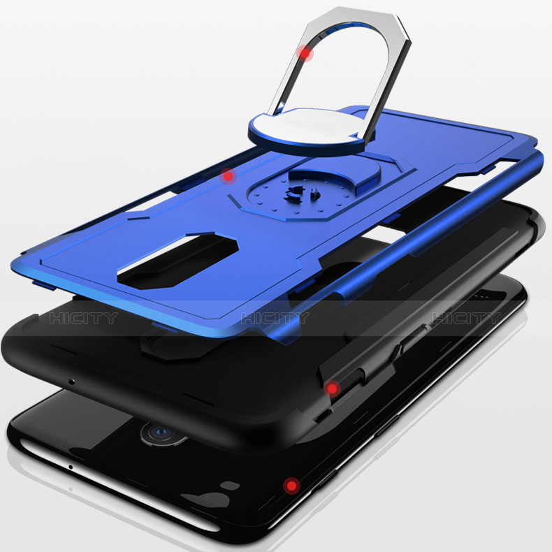 Handyhülle Hülle Luxus Metall Rahmen und Kunststoff Schutzhülle Tasche mit Fingerring Ständer A01 für OnePlus 6T groß