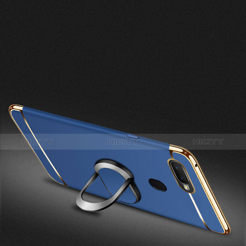 Handyhülle Hülle Luxus Metall Rahmen und Kunststoff Schutzhülle Tasche mit Fingerring Ständer A01 für Oppo A7 groß