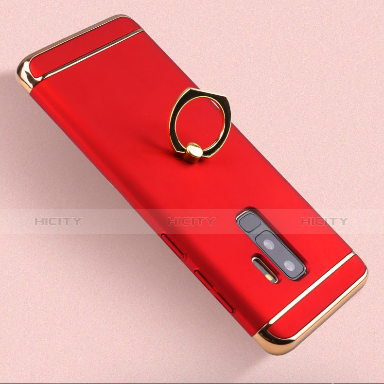 Handyhülle Hülle Luxus Metall Rahmen und Kunststoff Schutzhülle Tasche mit Fingerring Ständer A01 für Samsung Galaxy S9 Plus