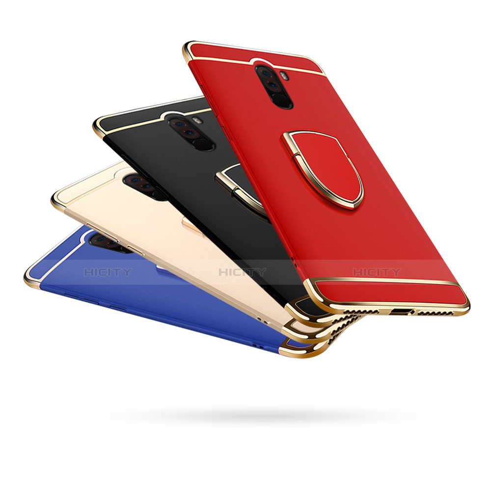 Handyhülle Hülle Luxus Metall Rahmen und Kunststoff Schutzhülle Tasche mit Fingerring Ständer A01 für Xiaomi Pocophone F1 groß