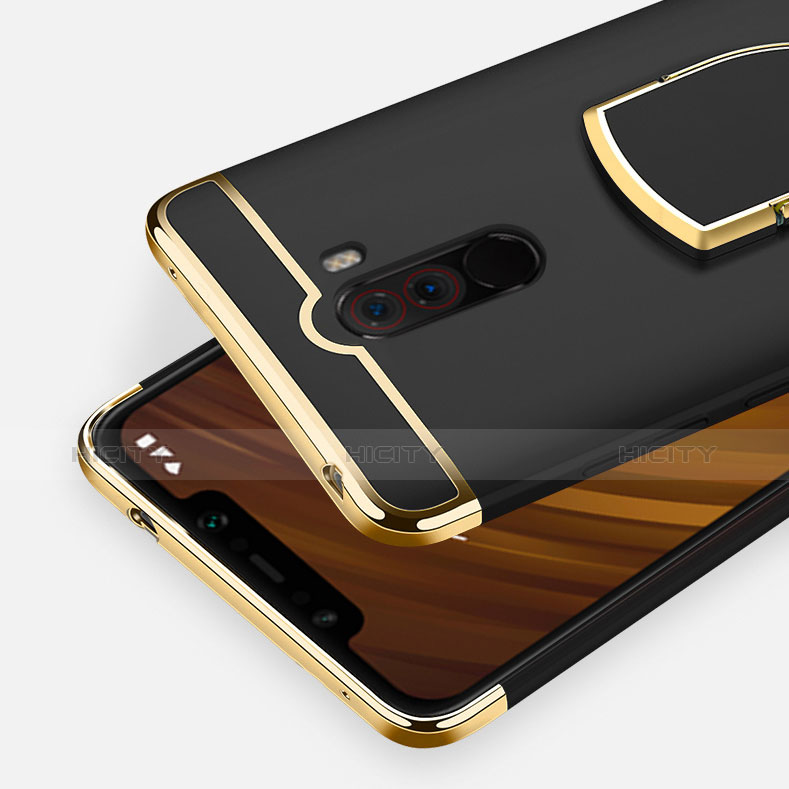 Handyhülle Hülle Luxus Metall Rahmen und Kunststoff Schutzhülle Tasche mit Fingerring Ständer A01 für Xiaomi Pocophone F1 groß