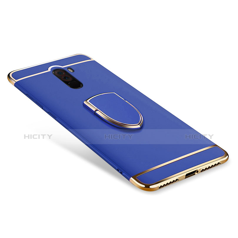 Handyhülle Hülle Luxus Metall Rahmen und Kunststoff Schutzhülle Tasche mit Fingerring Ständer A01 für Xiaomi Pocophone F1 Blau Plus