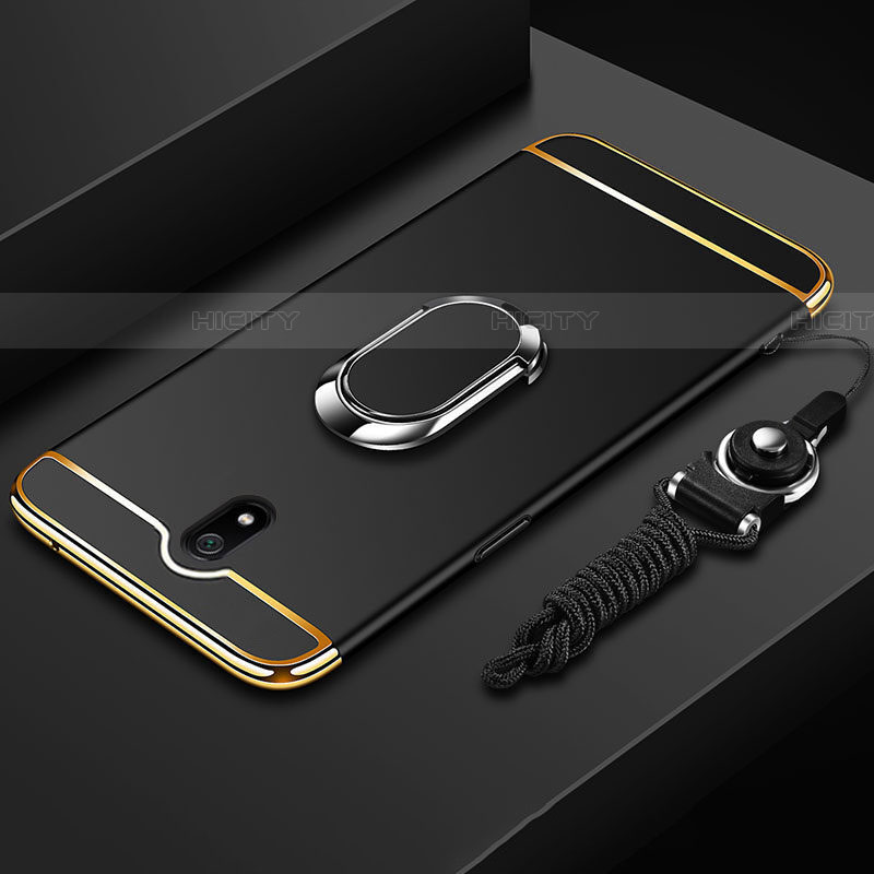 Handyhülle Hülle Luxus Metall Rahmen und Kunststoff Schutzhülle Tasche mit Fingerring Ständer A01 für Xiaomi Redmi 8A Schwarz Plus