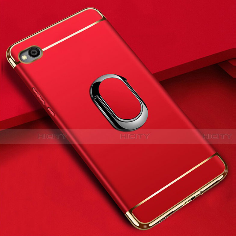 Handyhülle Hülle Luxus Metall Rahmen und Kunststoff Schutzhülle Tasche mit Fingerring Ständer A01 für Xiaomi Redmi Go Rot