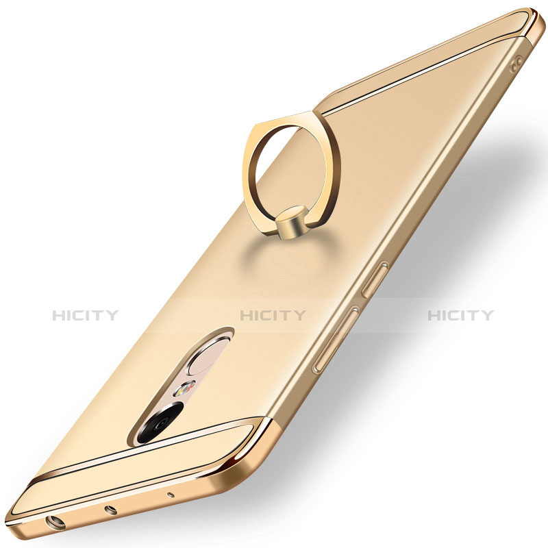 Handyhülle Hülle Luxus Metall Rahmen und Kunststoff Schutzhülle Tasche mit Fingerring Ständer A01 für Xiaomi Redmi Note 4X High Edition Gold Plus