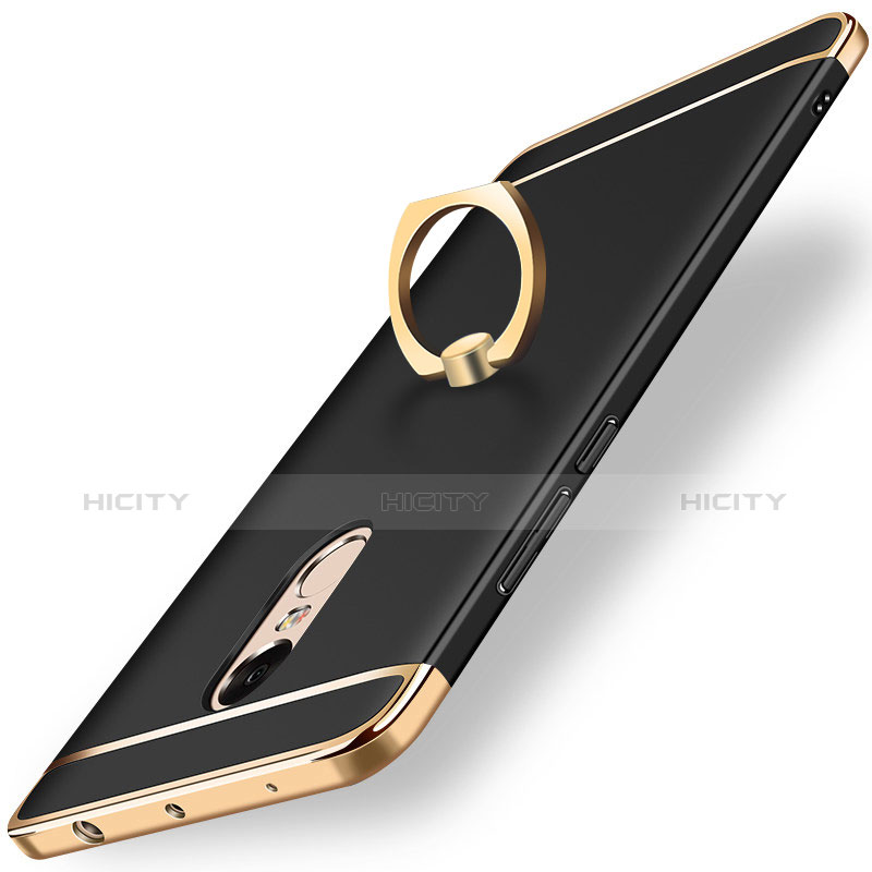 Handyhülle Hülle Luxus Metall Rahmen und Kunststoff Schutzhülle Tasche mit Fingerring Ständer A01 für Xiaomi Redmi Note 4X High Edition Schwarz Plus