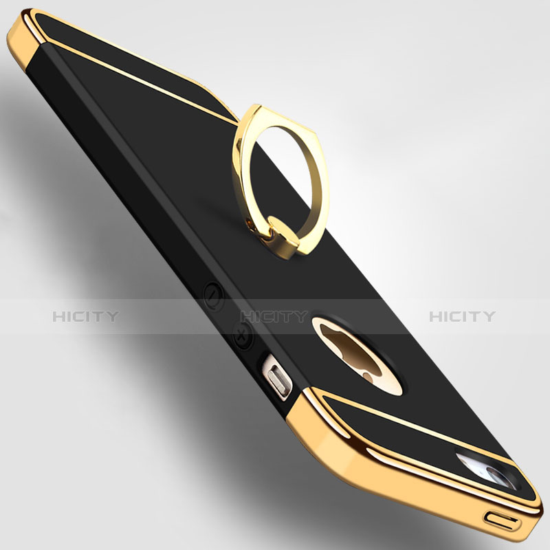 Handyhülle Hülle Luxus Metall Rahmen und Kunststoff Schutzhülle Tasche mit Fingerring Ständer A02 für Apple iPhone 5S