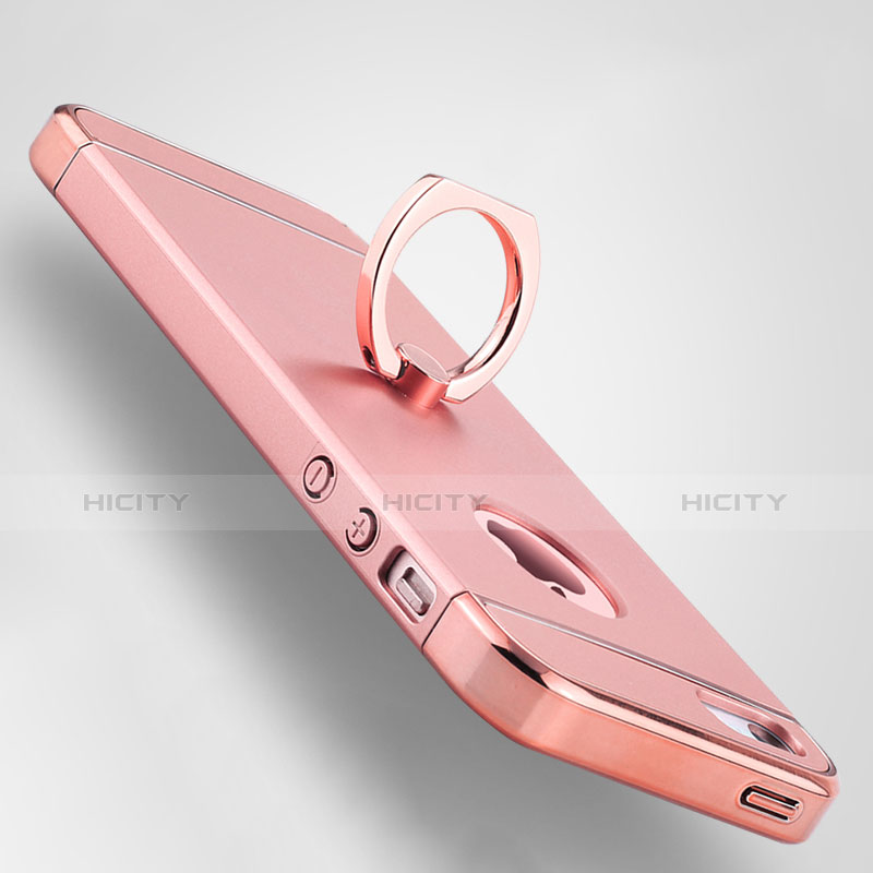 Handyhülle Hülle Luxus Metall Rahmen und Kunststoff Schutzhülle Tasche mit Fingerring Ständer A02 für Apple iPhone 5S