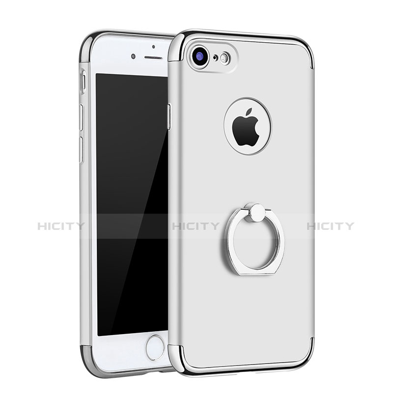 Handyhülle Hülle Luxus Metall Rahmen und Kunststoff Schutzhülle Tasche mit Fingerring Ständer A02 für Apple iPhone 7 Silber Plus