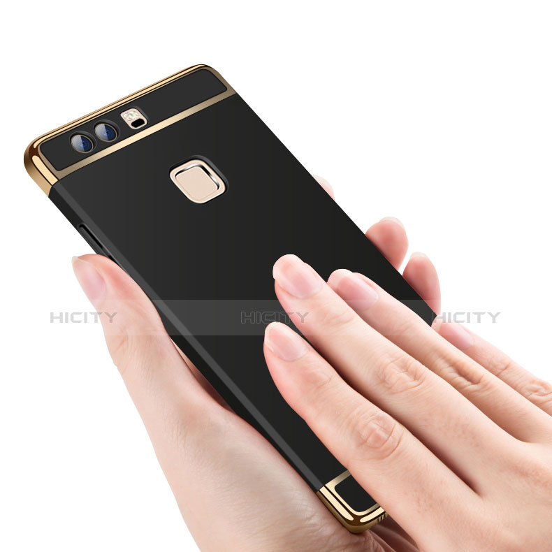 Handyhülle Hülle Luxus Metall Rahmen und Kunststoff Schutzhülle Tasche mit Fingerring Ständer A02 für Huawei P9