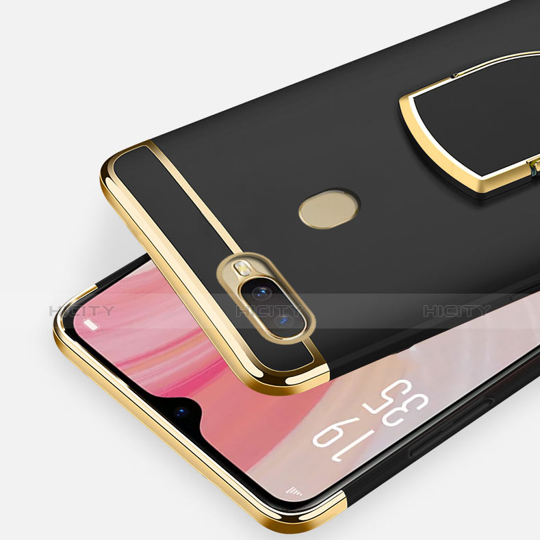 Handyhülle Hülle Luxus Metall Rahmen und Kunststoff Schutzhülle Tasche mit Fingerring Ständer A02 für Oppo AX7