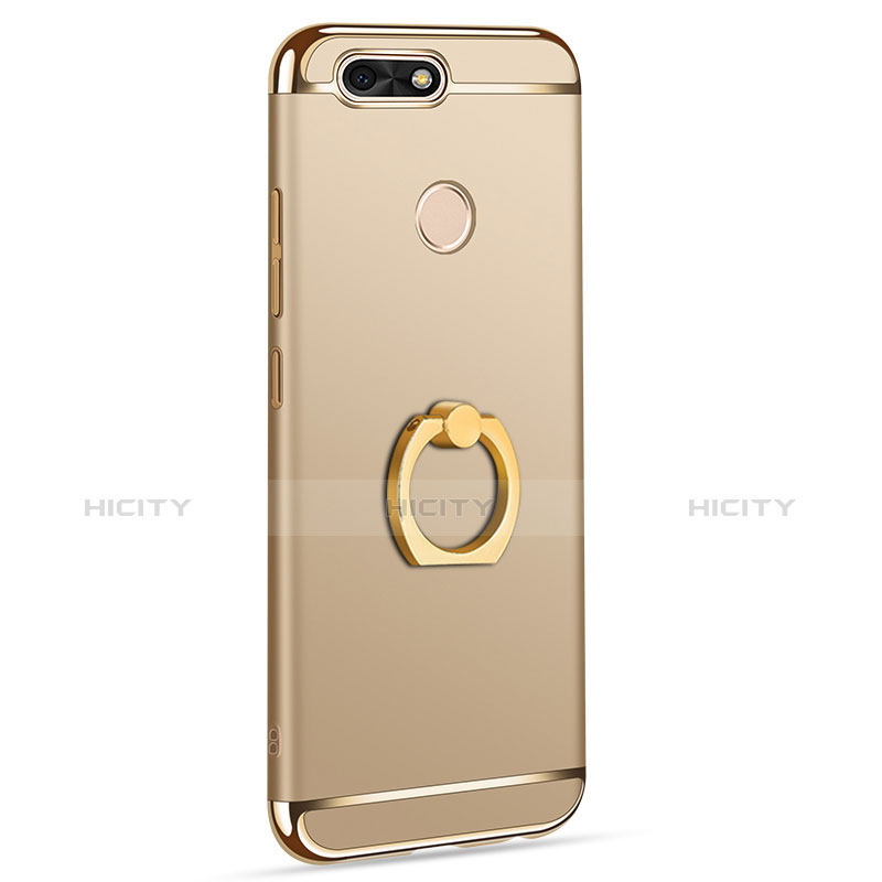 Handyhülle Hülle Luxus Metall Rahmen und Kunststoff Schutzhülle Tasche mit Fingerring Ständer A06 für Huawei Y6 Pro (2017) Gold