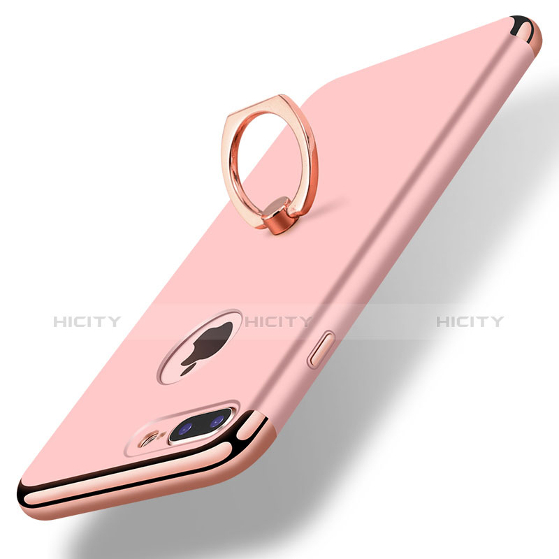 Handyhülle Hülle Luxus Metall Rahmen und Kunststoff Schutzhülle Tasche mit Fingerring Ständer A07 für Apple iPhone 8 Plus Rosegold