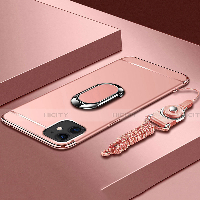 Handyhülle Hülle Luxus Metall Rahmen und Kunststoff Schutzhülle Tasche mit Fingerring Ständer T01 für Apple iPhone 11 groß