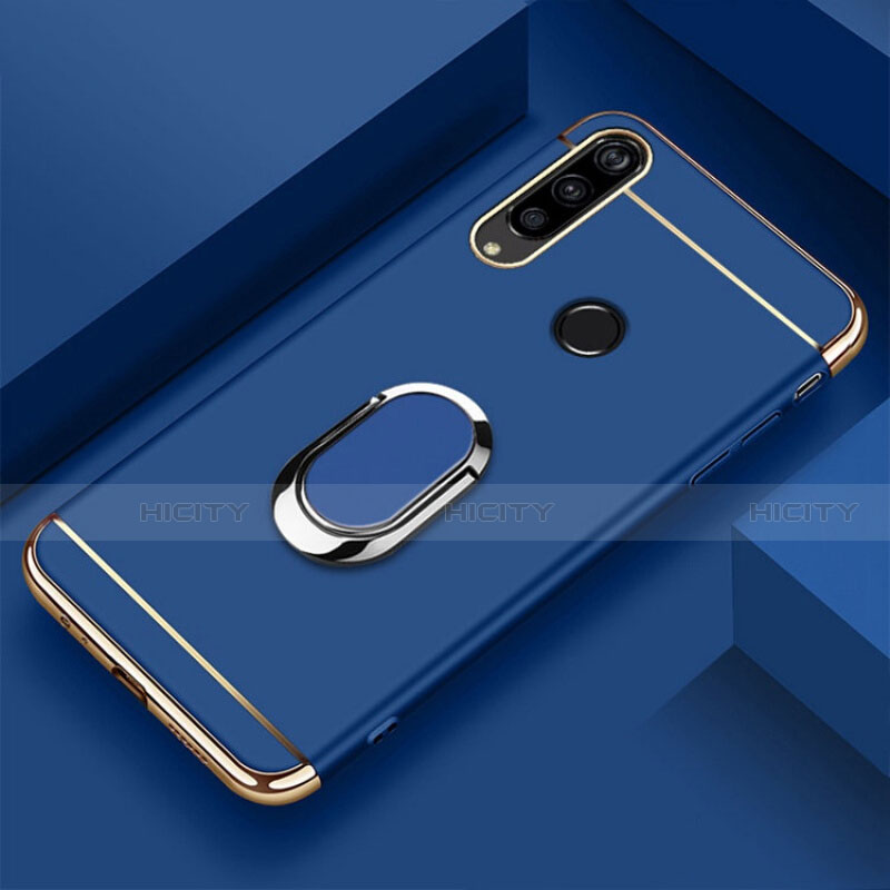Handyhülle Hülle Luxus Metall Rahmen und Kunststoff Schutzhülle Tasche mit Fingerring Ständer T01 für Huawei Honor 20i Blau Plus