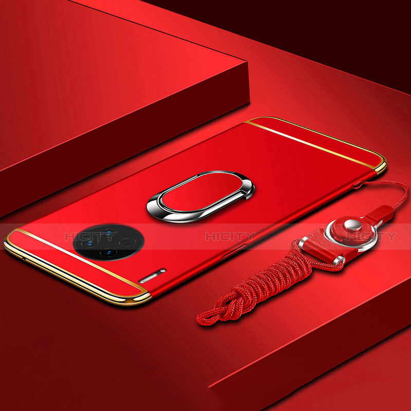 Handyhülle Hülle Luxus Metall Rahmen und Kunststoff Schutzhülle Tasche mit Fingerring Ständer T01 für Huawei Mate 30 Pro Rot Plus