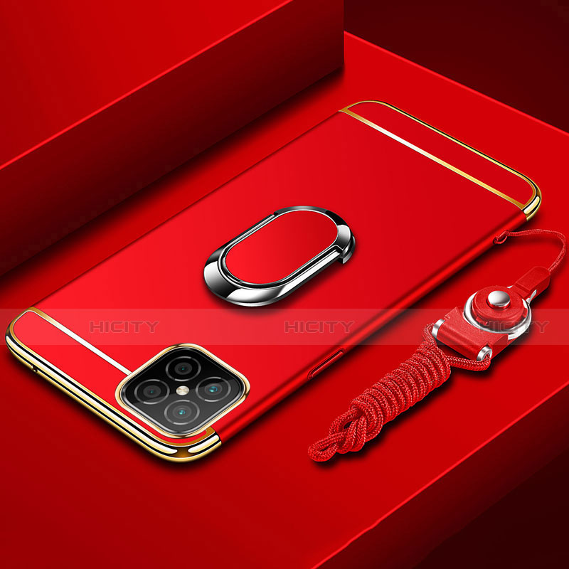 Handyhülle Hülle Luxus Metall Rahmen und Kunststoff Schutzhülle Tasche mit Fingerring Ständer T01 für Huawei Nova 8 SE 5G