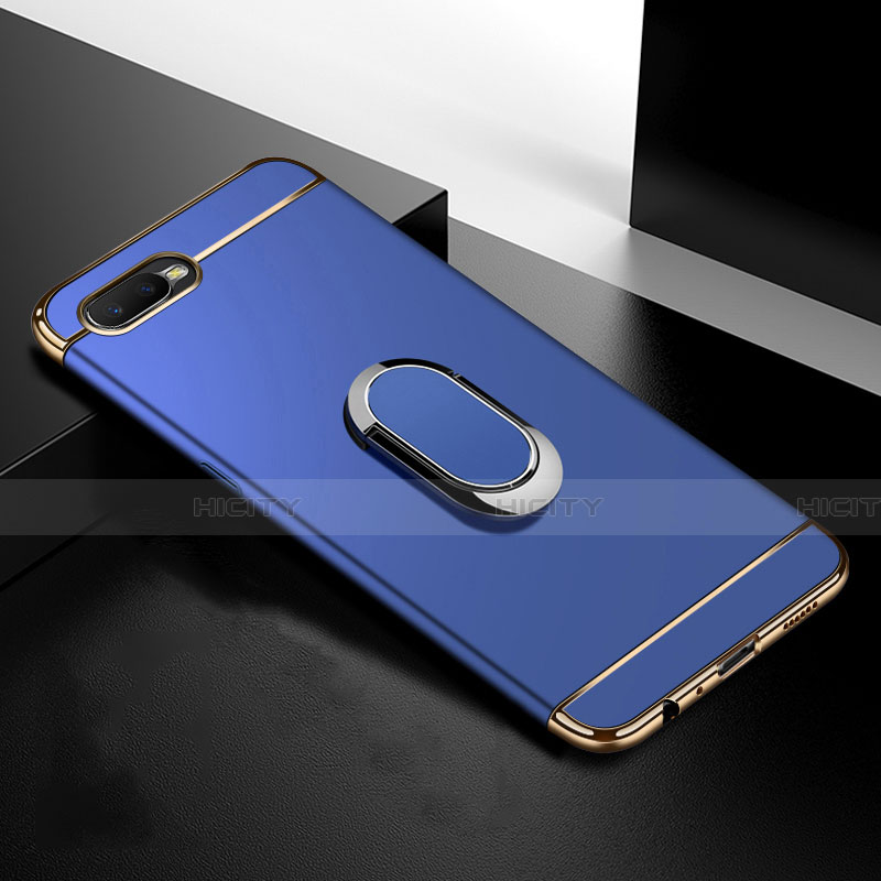 Handyhülle Hülle Luxus Metall Rahmen und Kunststoff Schutzhülle Tasche mit Fingerring Ständer T01 für Oppo R17 Neo groß