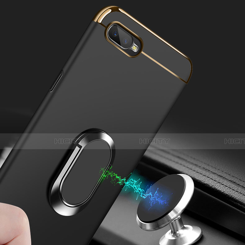 Handyhülle Hülle Luxus Metall Rahmen und Kunststoff Schutzhülle Tasche mit Fingerring Ständer T01 für Oppo R17 Neo groß