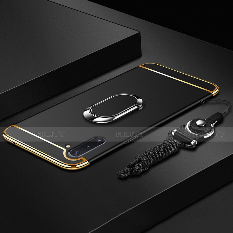 Handyhülle Hülle Luxus Metall Rahmen und Kunststoff Schutzhülle Tasche mit Fingerring Ständer T01 für Samsung Galaxy Note 10 5G groß