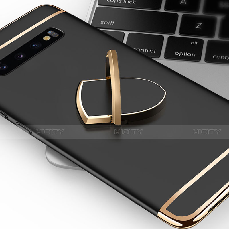 Handyhülle Hülle Luxus Metall Rahmen und Kunststoff Schutzhülle Tasche mit Fingerring Ständer T01 für Samsung Galaxy S10 groß