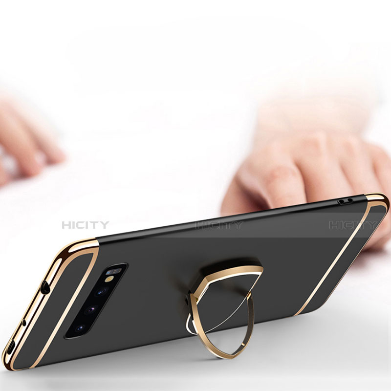 Handyhülle Hülle Luxus Metall Rahmen und Kunststoff Schutzhülle Tasche mit Fingerring Ständer T01 für Samsung Galaxy S10 groß