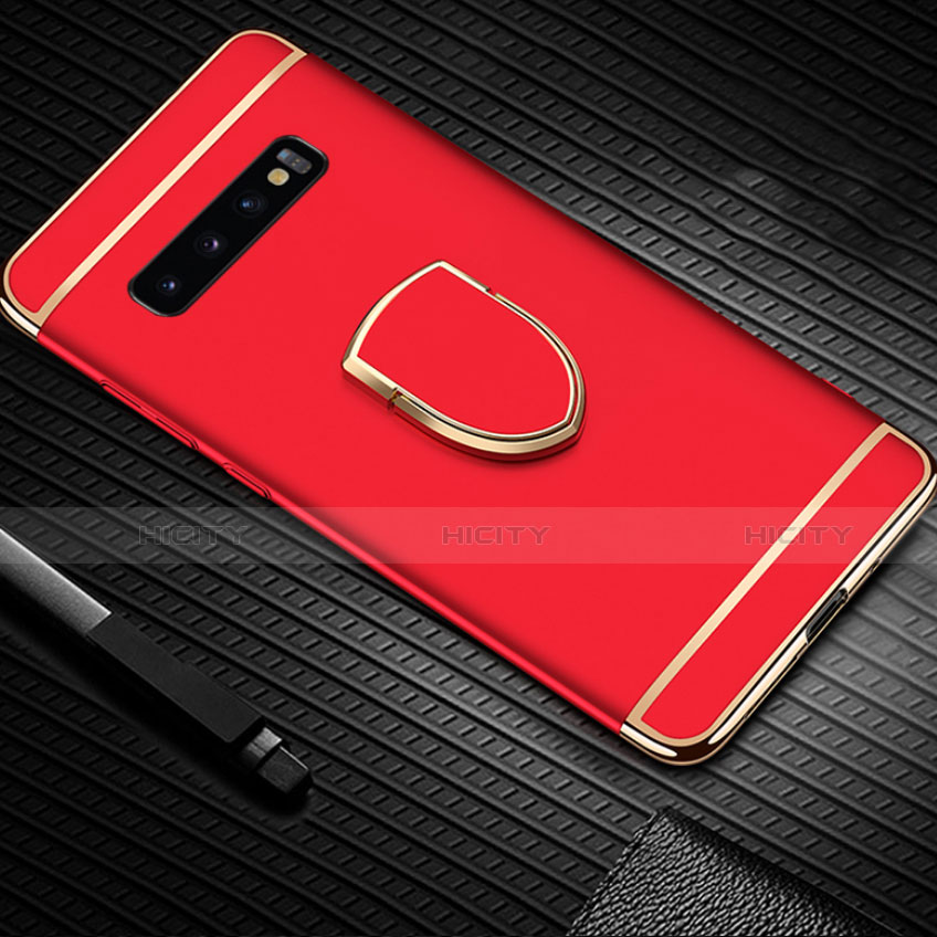 Handyhülle Hülle Luxus Metall Rahmen und Kunststoff Schutzhülle Tasche mit Fingerring Ständer T01 für Samsung Galaxy S10 Plus Rot Plus