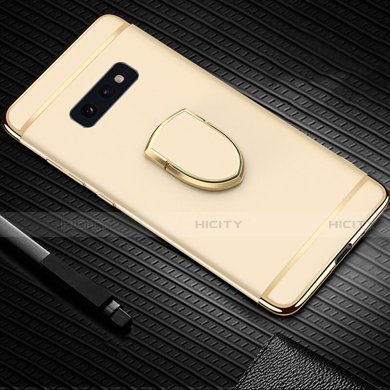 Handyhülle Hülle Luxus Metall Rahmen und Kunststoff Schutzhülle Tasche mit Fingerring Ständer T01 für Samsung Galaxy S10e