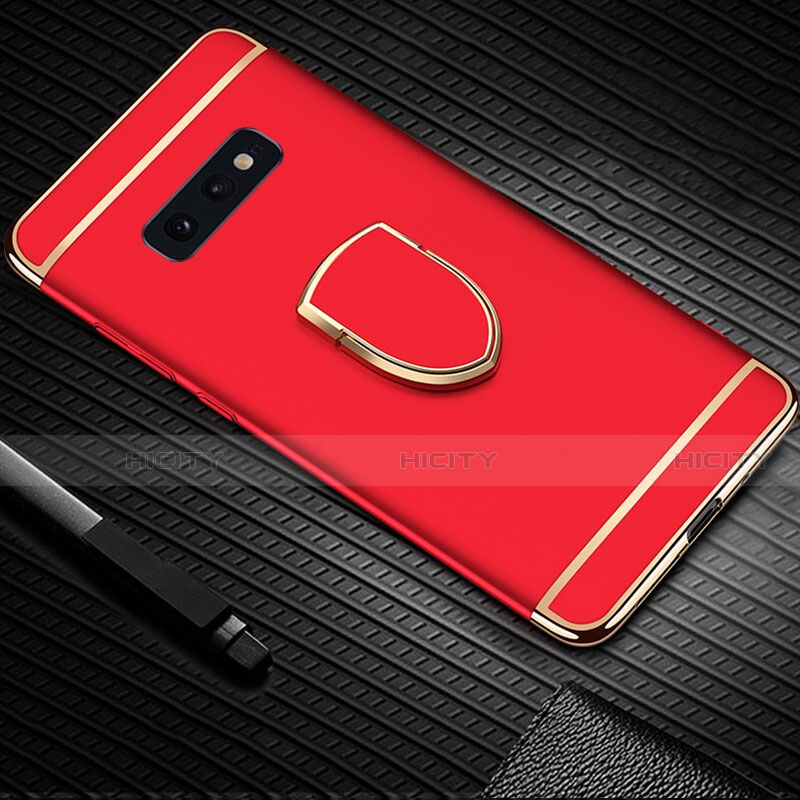 Handyhülle Hülle Luxus Metall Rahmen und Kunststoff Schutzhülle Tasche mit Fingerring Ständer T01 für Samsung Galaxy S10e groß