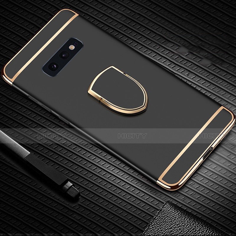 Handyhülle Hülle Luxus Metall Rahmen und Kunststoff Schutzhülle Tasche mit Fingerring Ständer T01 für Samsung Galaxy S10e