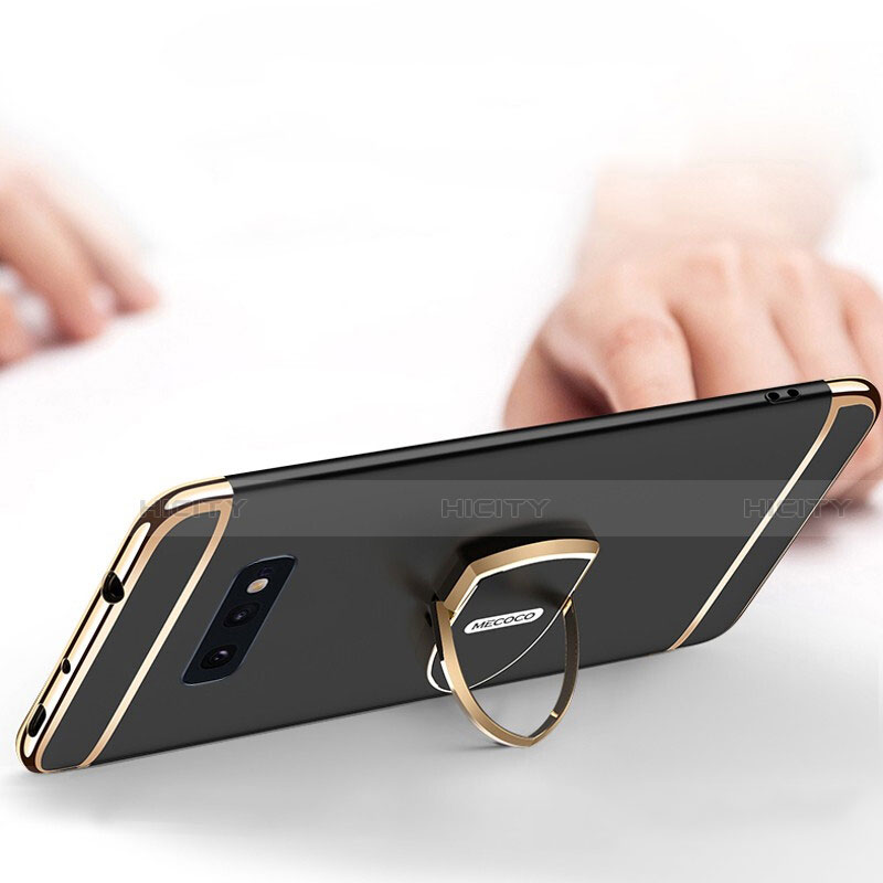 Handyhülle Hülle Luxus Metall Rahmen und Kunststoff Schutzhülle Tasche mit Fingerring Ständer T01 für Samsung Galaxy S10e groß