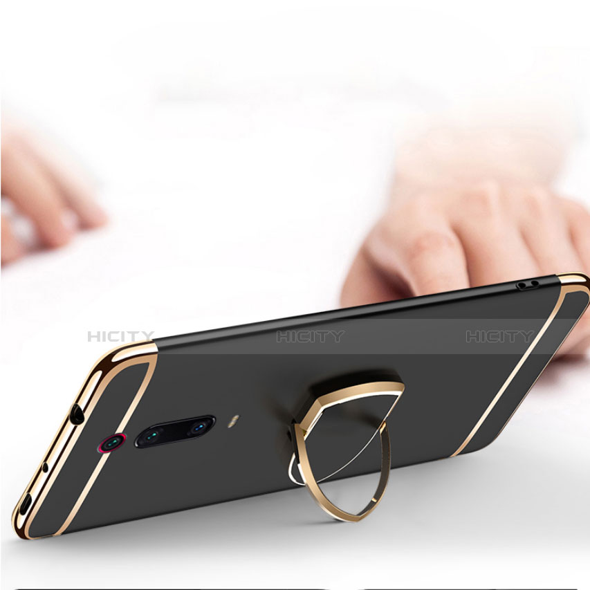 Handyhülle Hülle Luxus Metall Rahmen und Kunststoff Schutzhülle Tasche mit Fingerring Ständer T01 für Xiaomi Mi 9T Pro groß