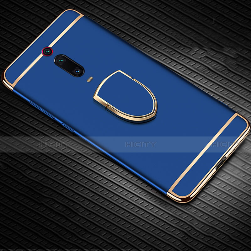 Handyhülle Hülle Luxus Metall Rahmen und Kunststoff Schutzhülle Tasche mit Fingerring Ständer T01 für Xiaomi Mi 9T Pro groß