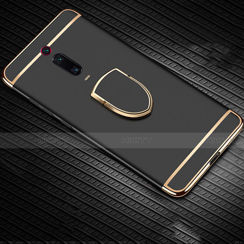Handyhülle Hülle Luxus Metall Rahmen und Kunststoff Schutzhülle Tasche mit Fingerring Ständer T01 für Xiaomi Mi 9T Pro Schwarz Plus