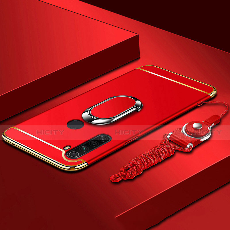 Handyhülle Hülle Luxus Metall Rahmen und Kunststoff Schutzhülle Tasche mit Fingerring Ständer T01 für Xiaomi Redmi Note 8 groß