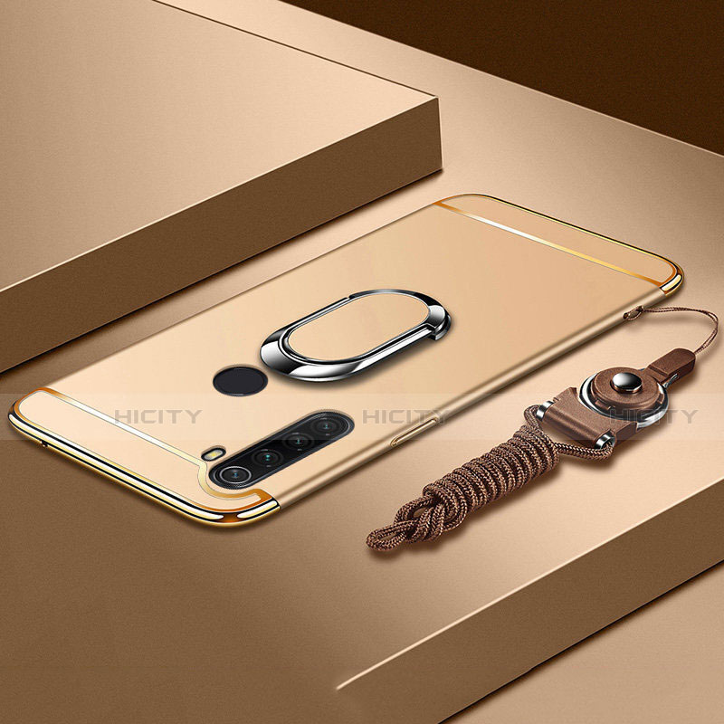 Handyhülle Hülle Luxus Metall Rahmen und Kunststoff Schutzhülle Tasche mit Fingerring Ständer T01 für Xiaomi Redmi Note 8 Gold Plus