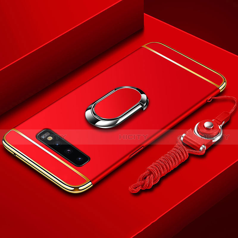 Handyhülle Hülle Luxus Metall Rahmen und Kunststoff Schutzhülle Tasche mit Fingerring Ständer T02 für Samsung Galaxy S10 Plus groß