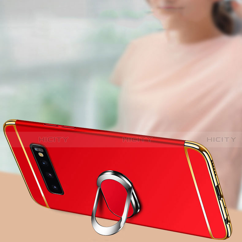 Handyhülle Hülle Luxus Metall Rahmen und Kunststoff Schutzhülle Tasche mit Fingerring Ständer T02 für Samsung Galaxy S10 Plus groß