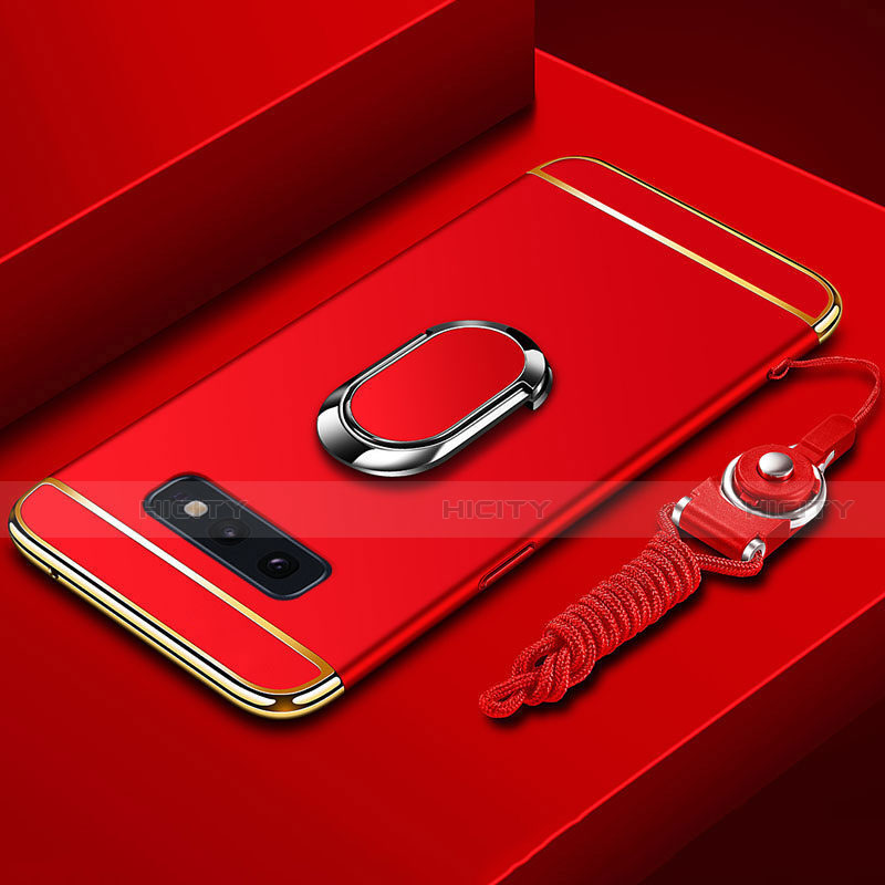 Handyhülle Hülle Luxus Metall Rahmen und Kunststoff Schutzhülle Tasche mit Fingerring Ständer T02 für Samsung Galaxy S10e