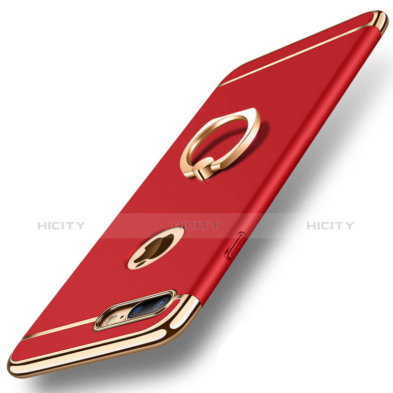 Handyhülle Hülle Luxus Metall Rahmen und Kunststoff Schutzhülle Tasche mit Fingerring Ständer und Lanyard A01 für Apple iPhone 7 Plus Rot groß