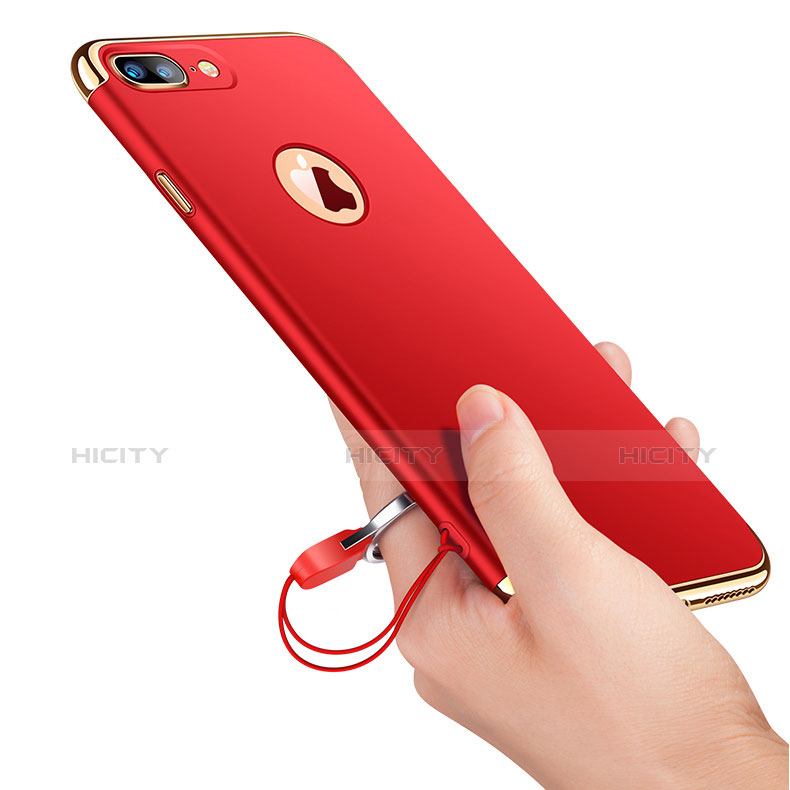 Handyhülle Hülle Luxus Metall Rahmen und Kunststoff Schutzhülle Tasche mit Fingerring Ständer und Lanyard für Apple iPhone 7 Plus groß