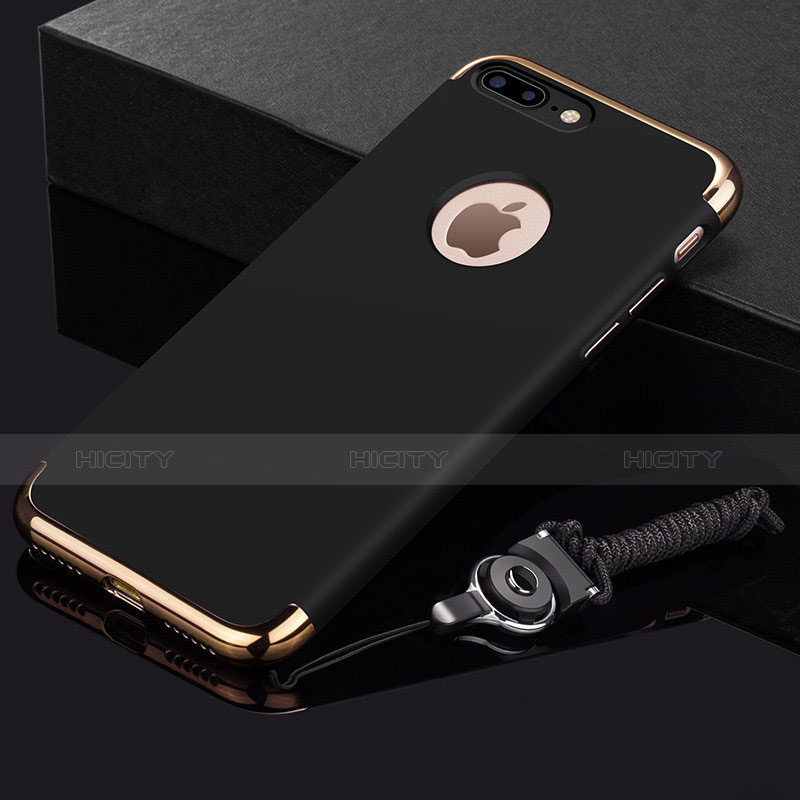 Handyhülle Hülle Luxus Metall Rahmen und Kunststoff Schutzhülle Tasche mit Fingerring Ständer und Lanyard für Apple iPhone 8 Plus groß