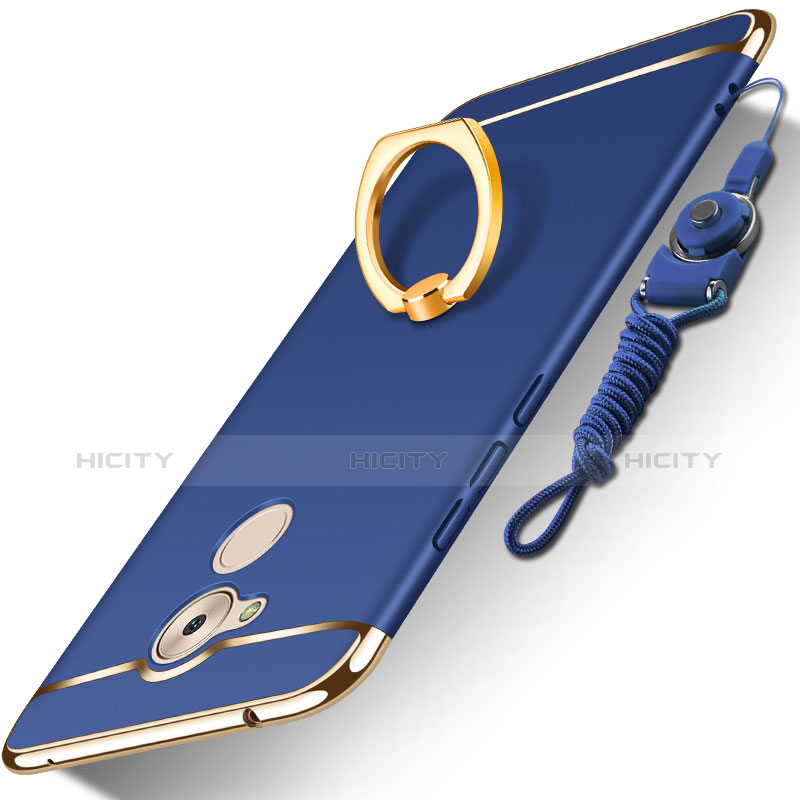 Handyhülle Hülle Luxus Metall Rahmen und Kunststoff Schutzhülle Tasche mit Fingerring Ständer und Lanyard für Huawei Enjoy 6S groß