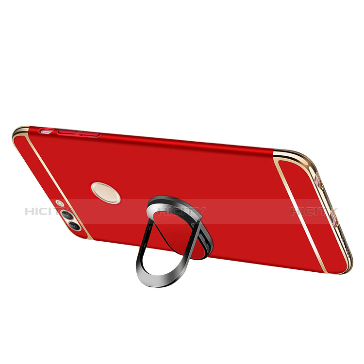 Handyhülle Hülle Luxus Metall Rahmen und Kunststoff Schutzhülle Tasche mit Fingerring Ständer und Lanyard für Huawei Enjoy 7S groß