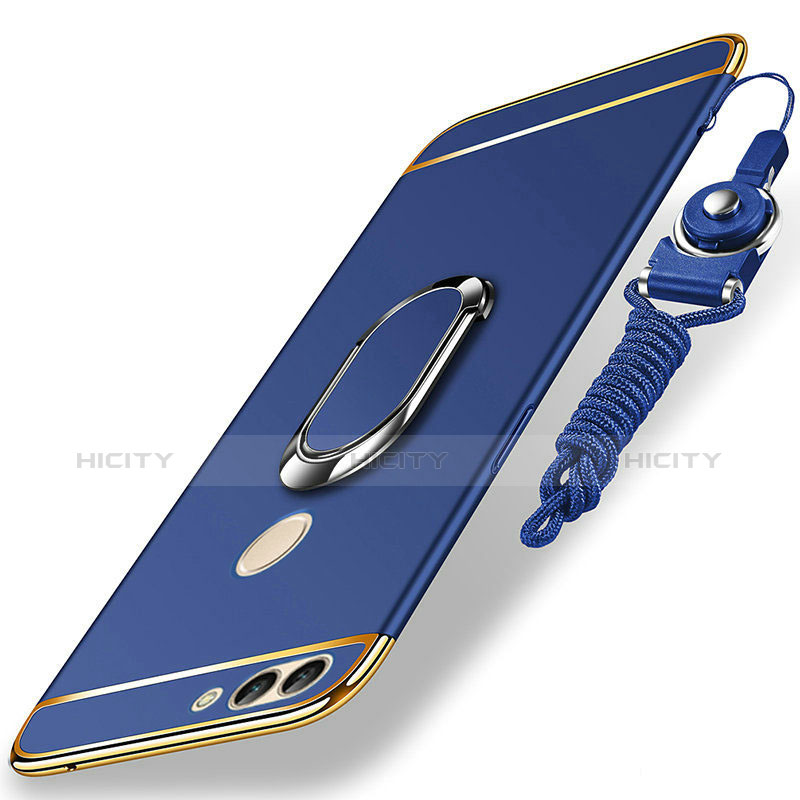 Handyhülle Hülle Luxus Metall Rahmen und Kunststoff Schutzhülle Tasche mit Fingerring Ständer und Lanyard für Huawei Enjoy 7S