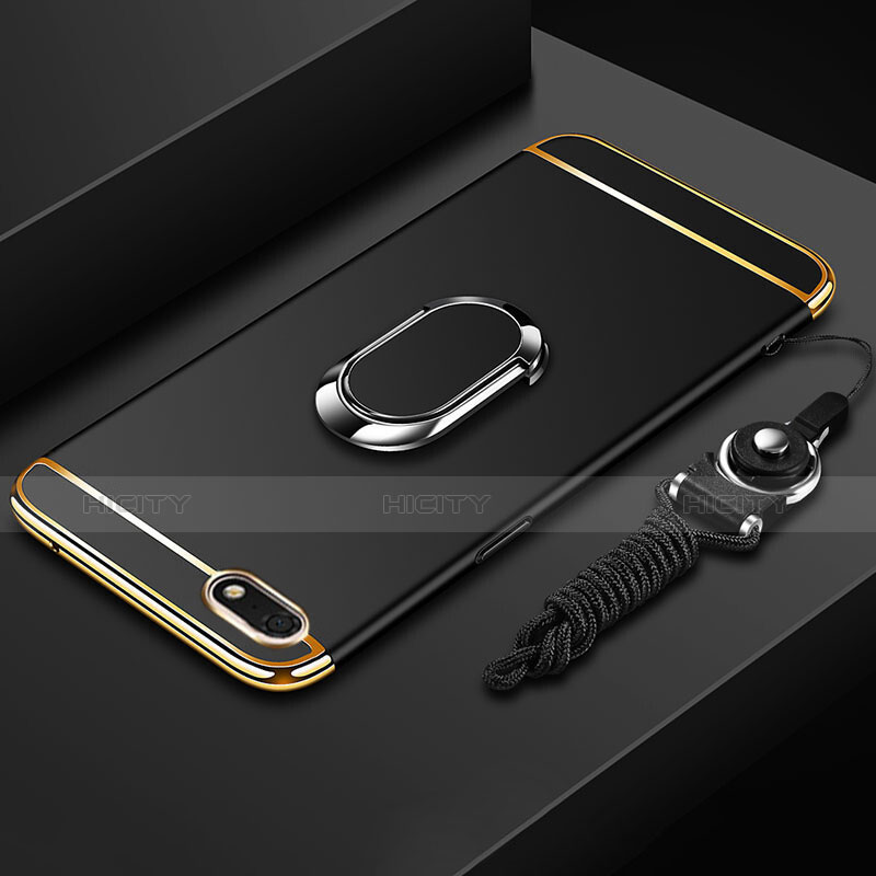 Handyhülle Hülle Luxus Metall Rahmen und Kunststoff Schutzhülle Tasche mit Fingerring Ständer und Lanyard für Huawei Enjoy 8e Lite groß