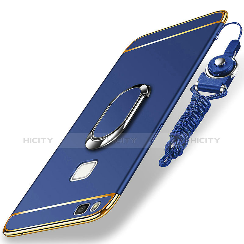 Handyhülle Hülle Luxus Metall Rahmen und Kunststoff Schutzhülle Tasche mit Fingerring Ständer und Lanyard für Huawei G9 Lite groß